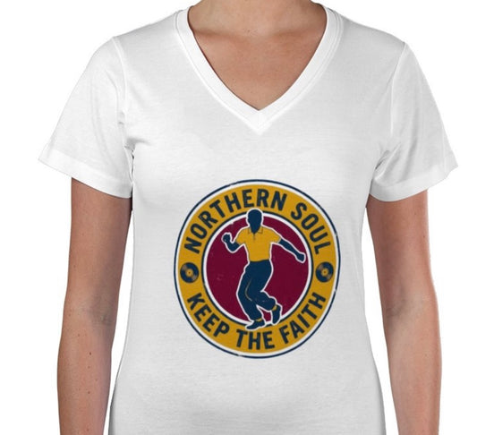 Riff Responsibly | Keep The Faith, Northern Soul V Neck T-Shirt Women