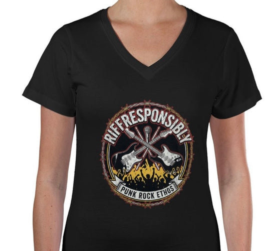 Riff Responsibly | Punk Rock Ethos V Neck T-Shirt Women