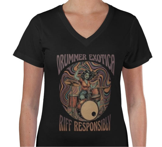 Riff Responsibly | Drummer Exotica V Neck T-Shirt Women
