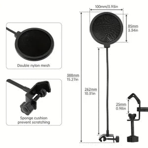Dual-Layer Mic Pop Filter with 360° Adjustable Gooseneck