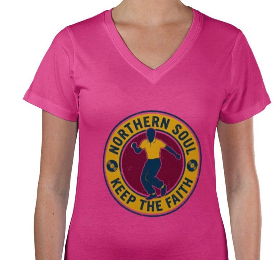 Riff Responsibly | Keep The Faith, Northern Soul V Neck T-Shirt Women