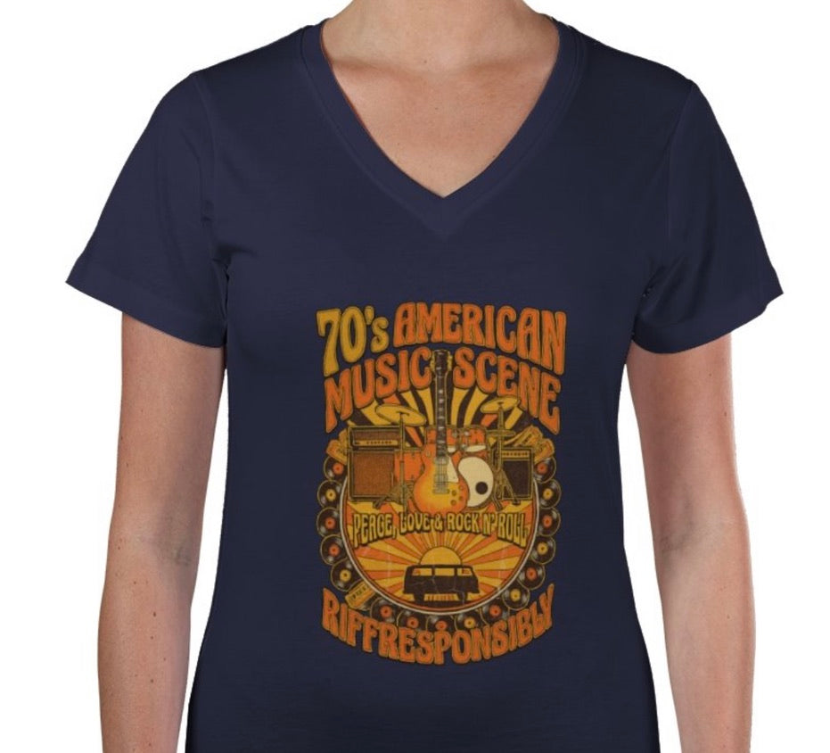 Riff Responsibly | 70's Americana Women V Neck T-Shirt