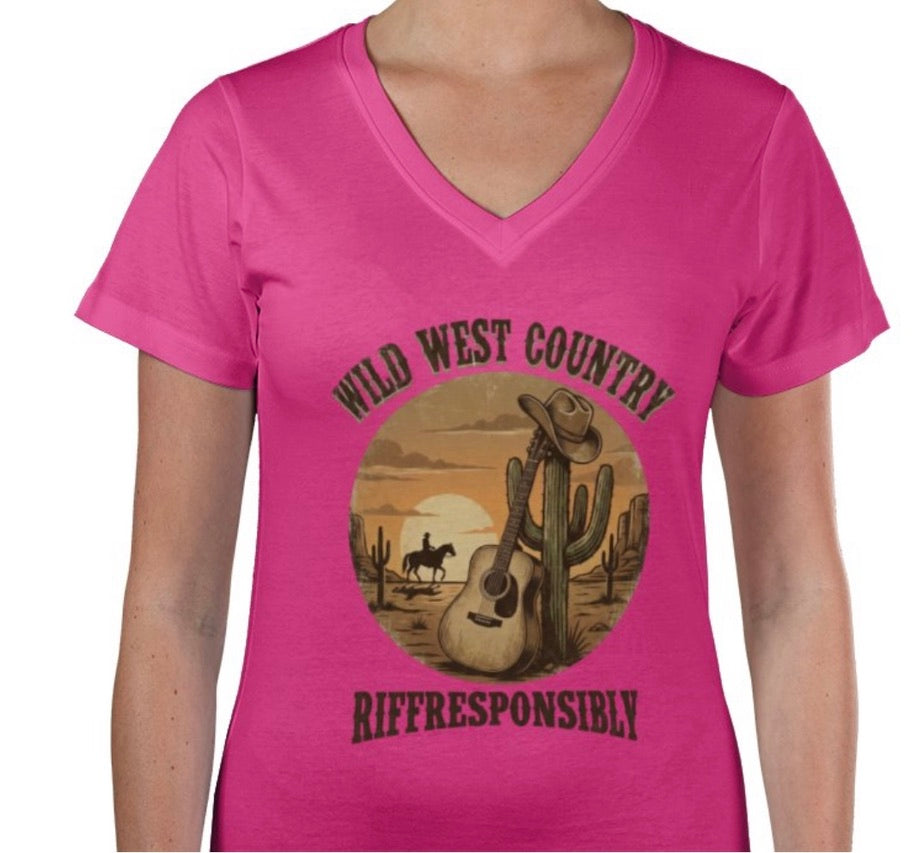 Riff Responsibly | Wild West Country Women V Neck T-Shirt
