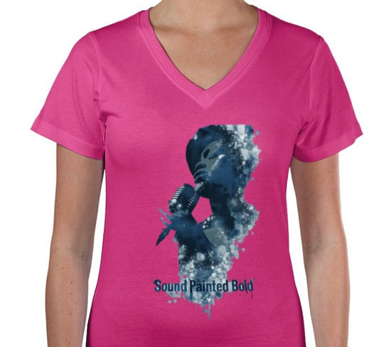 Riff Responsibly | Sound Painted Bold Women V Neck T-Shirt