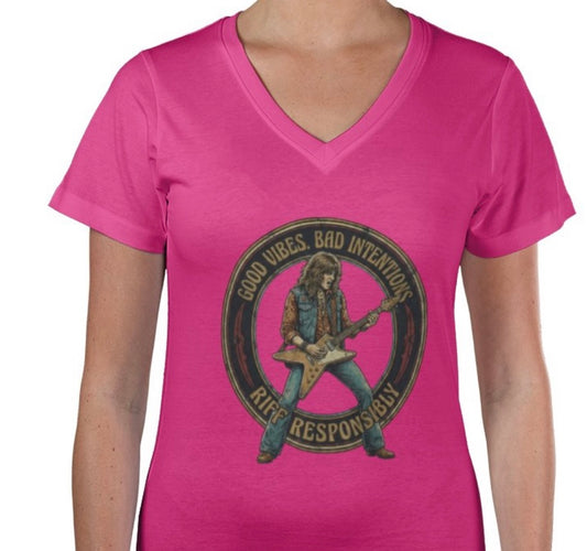Riff Responsibly | Good Vibes Bad Intentions V Neck T-Shirt Women