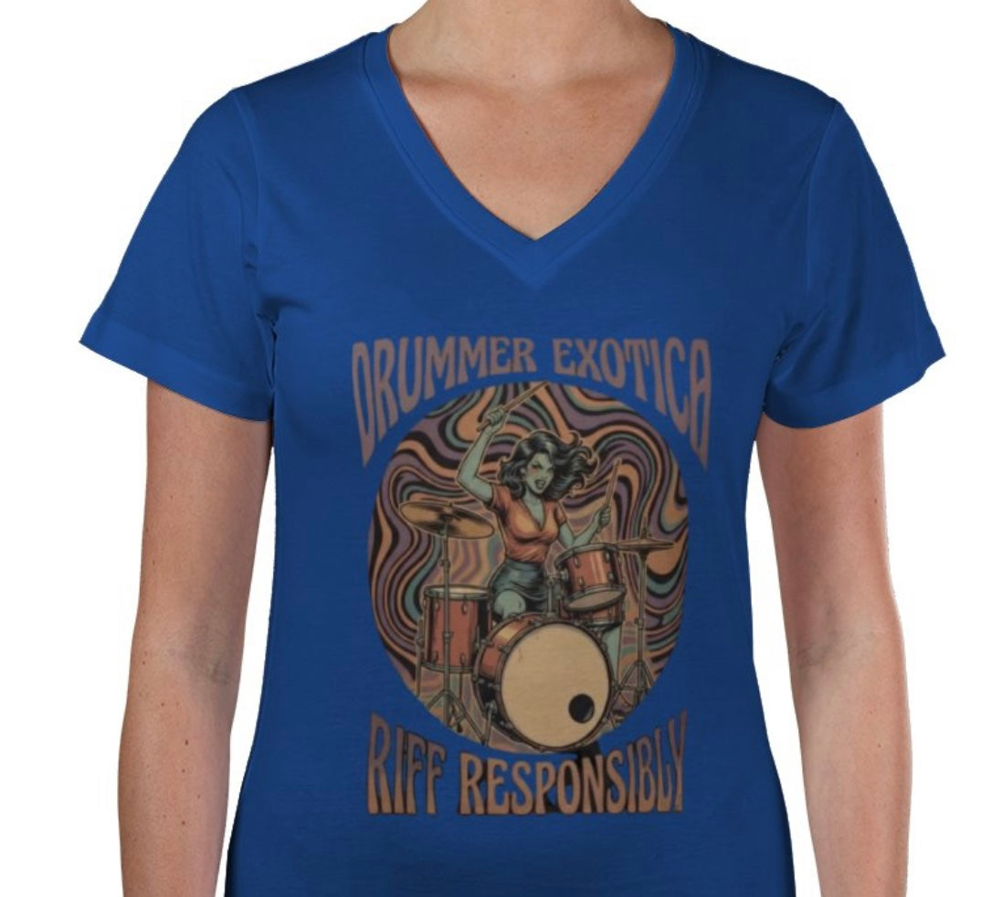 Riff Responsibly | Drummer Exotica V Neck T-Shirt Women