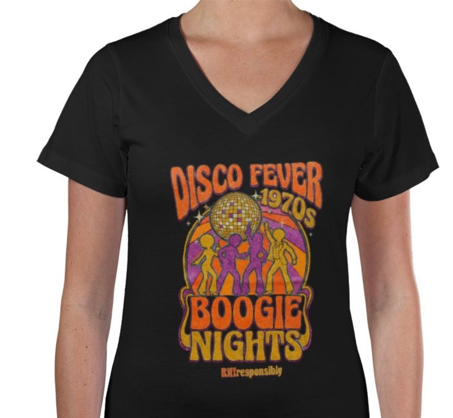 Riff Responsibly | Disco Fever Boogie Nights Women V Neck T-Shirt