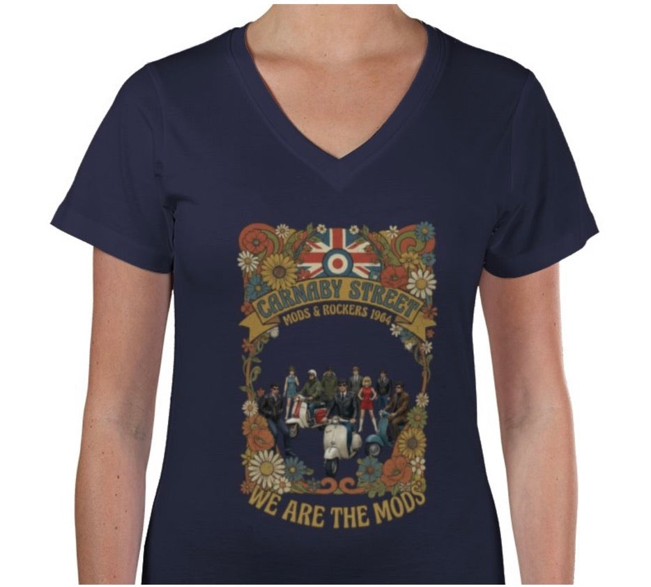 Riff Responsibly | Mods & Rockers 64' V Neck Women T-Shirt