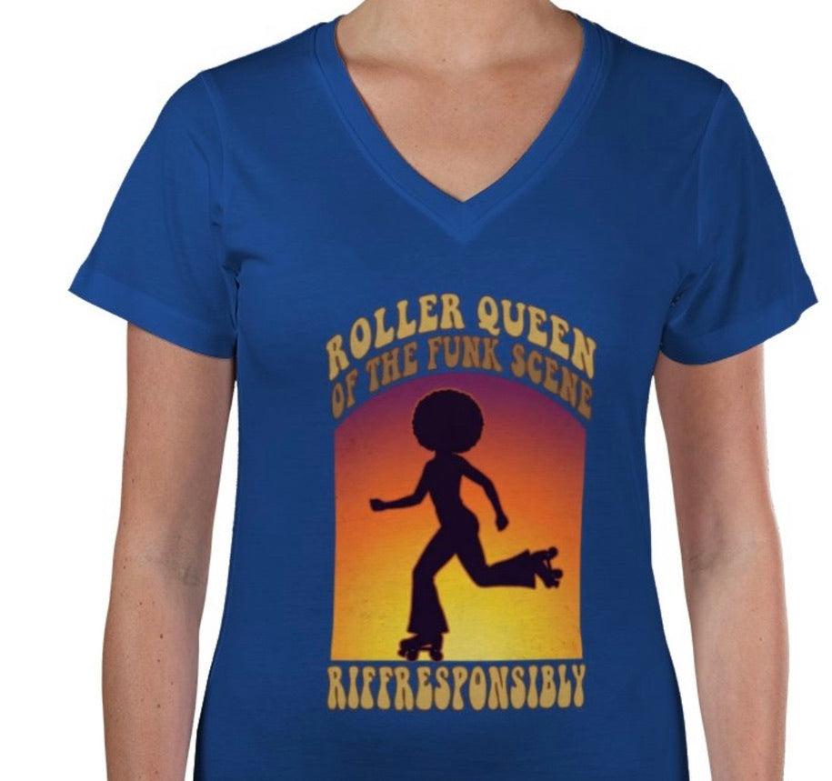 Riff Responsibly | Roller Queen Of The Funk Scene V Neck T-Shirt Women