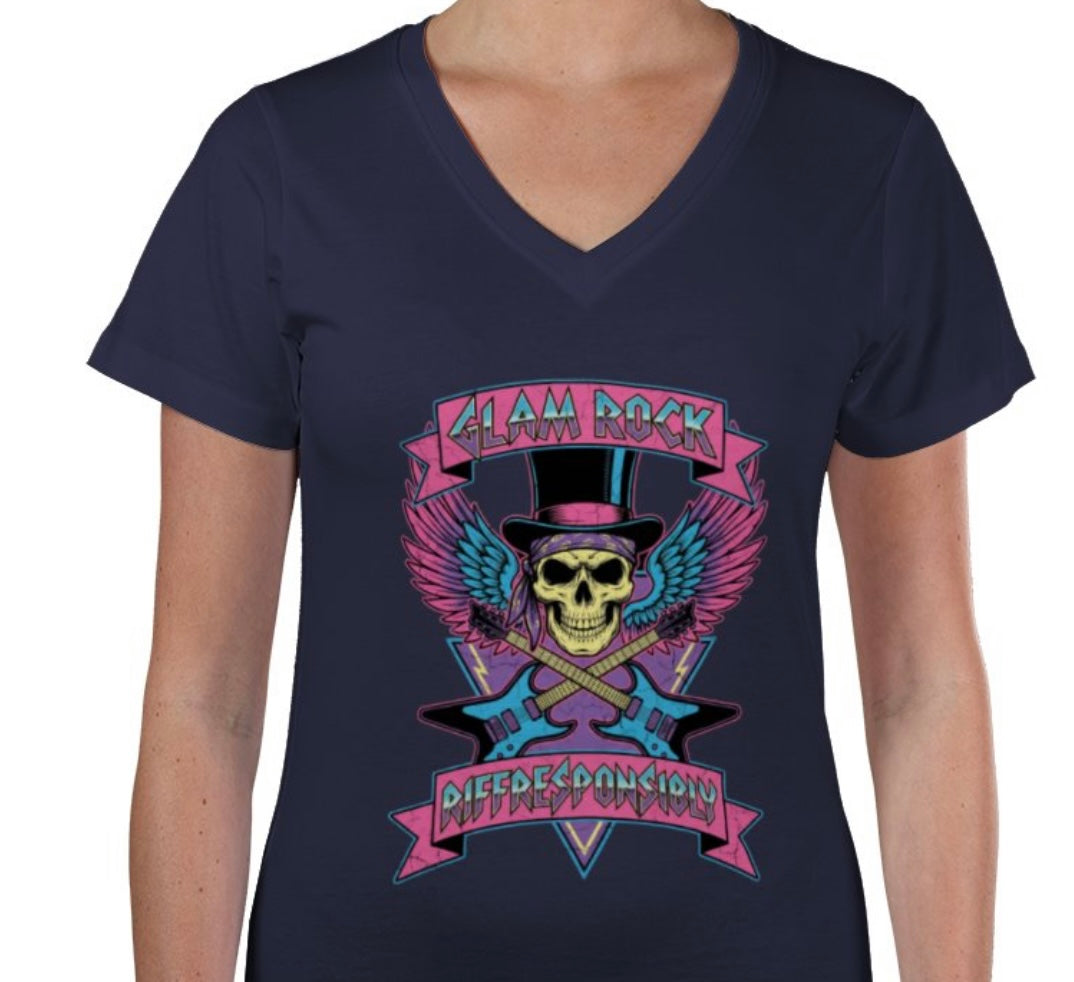 Riff Responsibly | Glam Rock V Neck T-Shirt Women