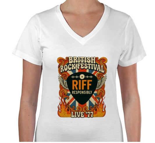 Riff Responsibly | British Rock Festival Women V Neck T-Shirt