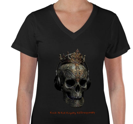 Riff Responsibly | Rock N Roll Royalty V Neck Women T-Shirt
