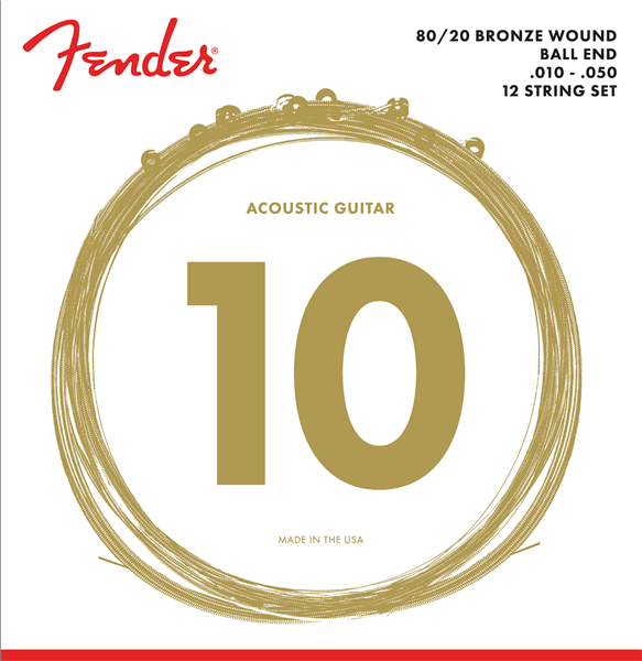 Fender 80/20 Bronze Acoustic Strings, Ball End, 70-12L .010-.050, 12-String