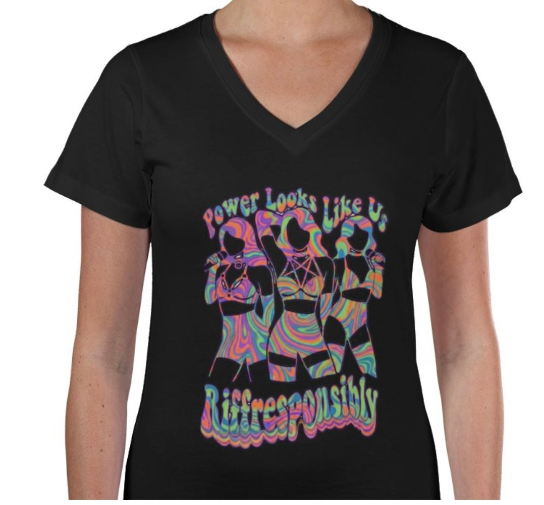 Riff Responsibly | Power Looks Like Us V Neck T-Shirt Women