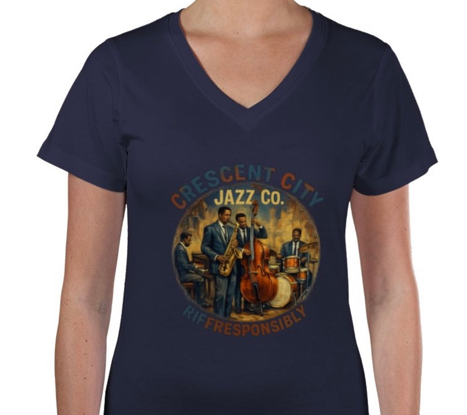 Riff Responsibly | Crescent City Women V Neck T-Shirt