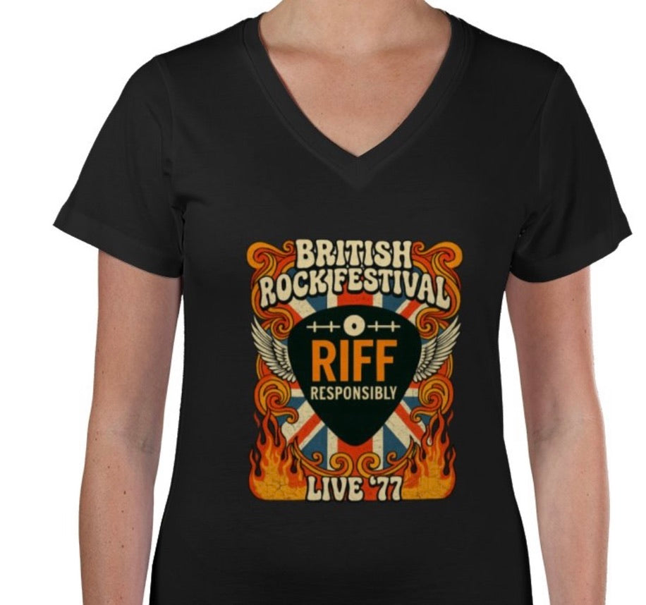 Riff Responsibly | British Rock Festival Women V Neck T-Shirt