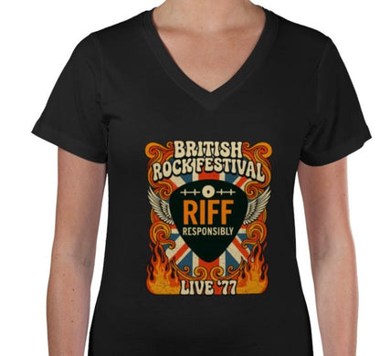 Riff Responsibly | British Rock Festival Women V Neck T-Shirt
