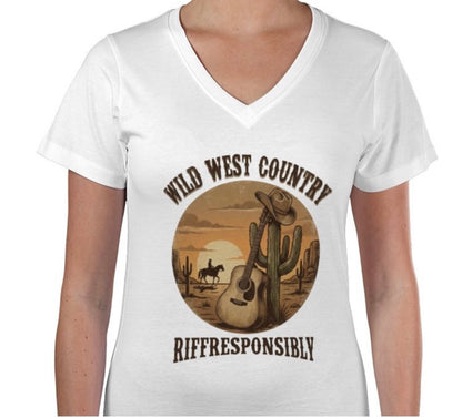 Riff Responsibly | Wild West Country Women V Neck T-Shirt