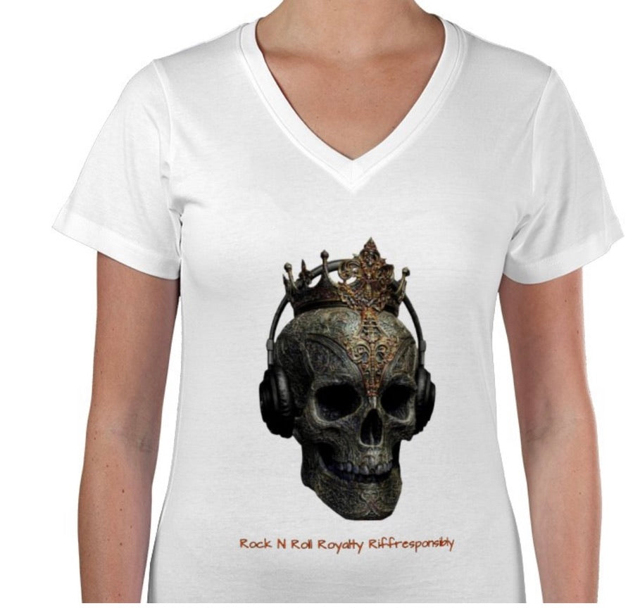 Riff Responsibly | Rock N Roll Royalty V Neck Women T-Shirt
