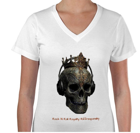 Riff Responsibly | Rock N Roll Royalty V Neck Women T-Shirt