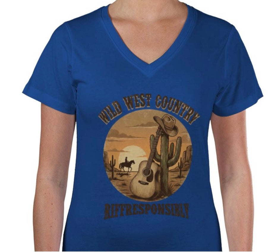 Riff Responsibly | Wild West Country Women V Neck T-Shirt