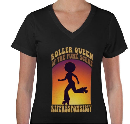 Riff Responsibly | Roller Queen Of The Funk Scene V Neck T-Shirt Women
