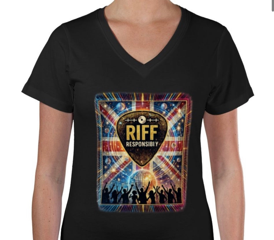 Riff Responsibly | Midnight Fever Women V Neck T-Shirt