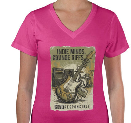 Riff Responsibly | Indie Minds Grunge Riffs Women V-Neck T-Shirt