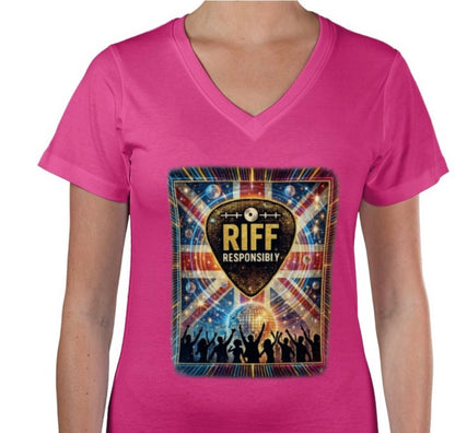 Riff Responsibly | Midnight Fever Women V Neck T-Shirt