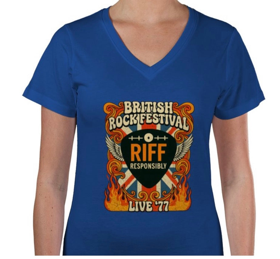 Riff Responsibly | British Rock Festival Women V Neck T-Shirt
