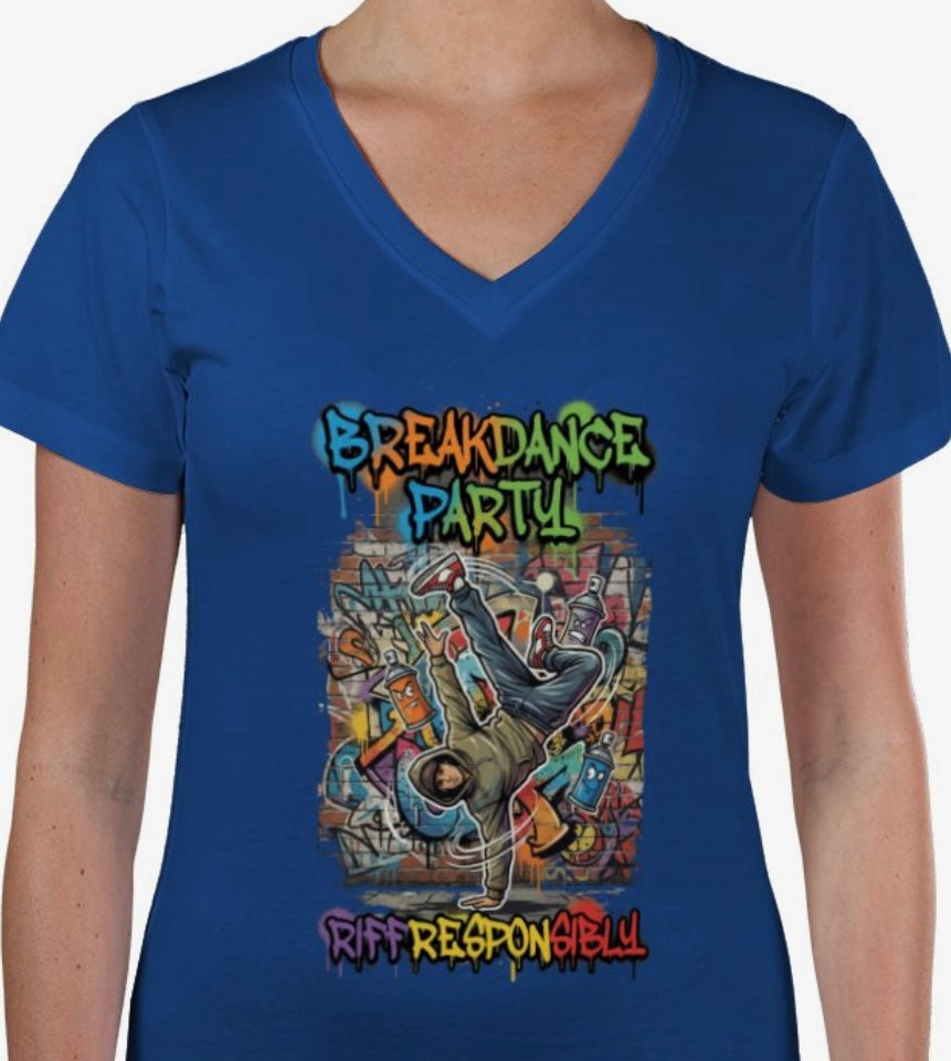 Riff Responsibly | Breakdance Party Womens V Neck T-Shirt