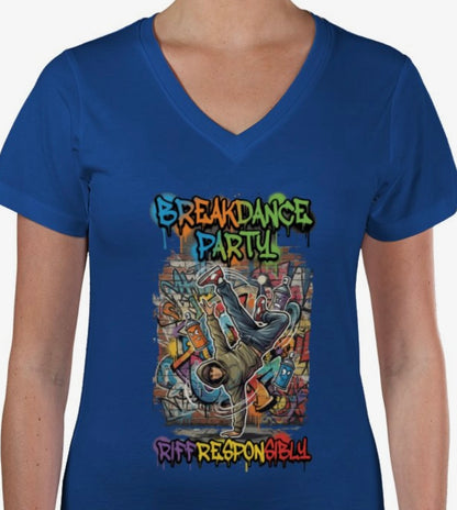 Riff Responsibly | Breakdance Party Womens V Neck T-Shirt
