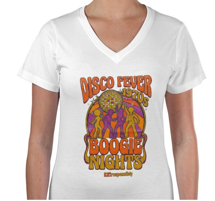 Riff Responsibly | Disco Fever Boogie Nights Women V Neck T-Shirt