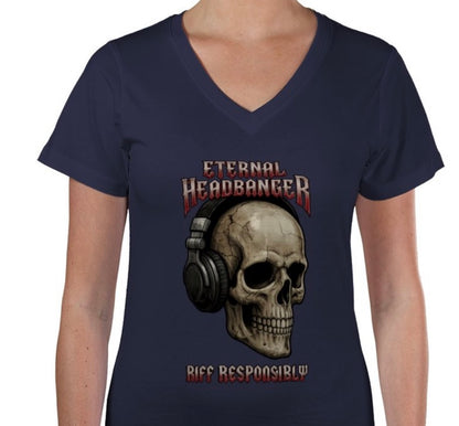 Riff Responsibly | Eternal Headbanger V Neck T-Shirt Women