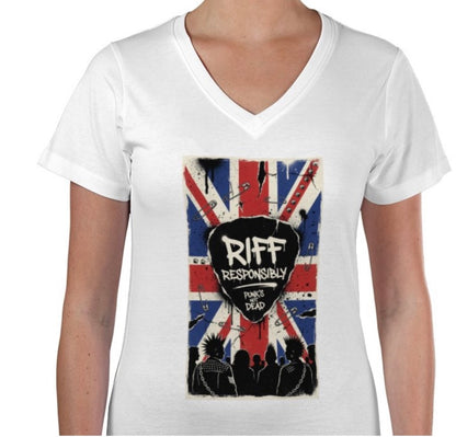 Riff Responsibly | Punk's Not Dead Women V Neck T-Shirt