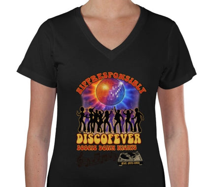 Riff Responsibly | Boogie Down Nights Women V Neck T-Shirt