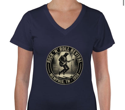 Riff Responsibly | Rock 'N' Roll Revival Women V Neck T-Shirt