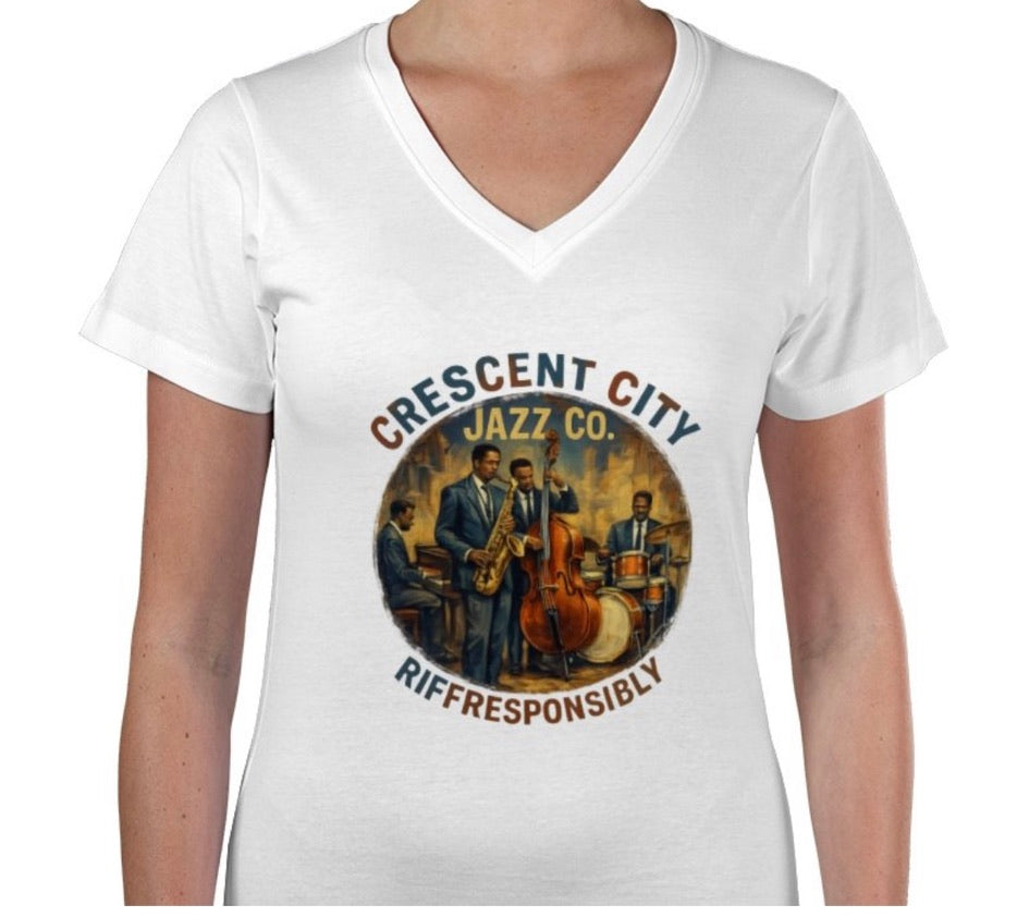Riff Responsibly | Crescent City Women V Neck T-Shirt