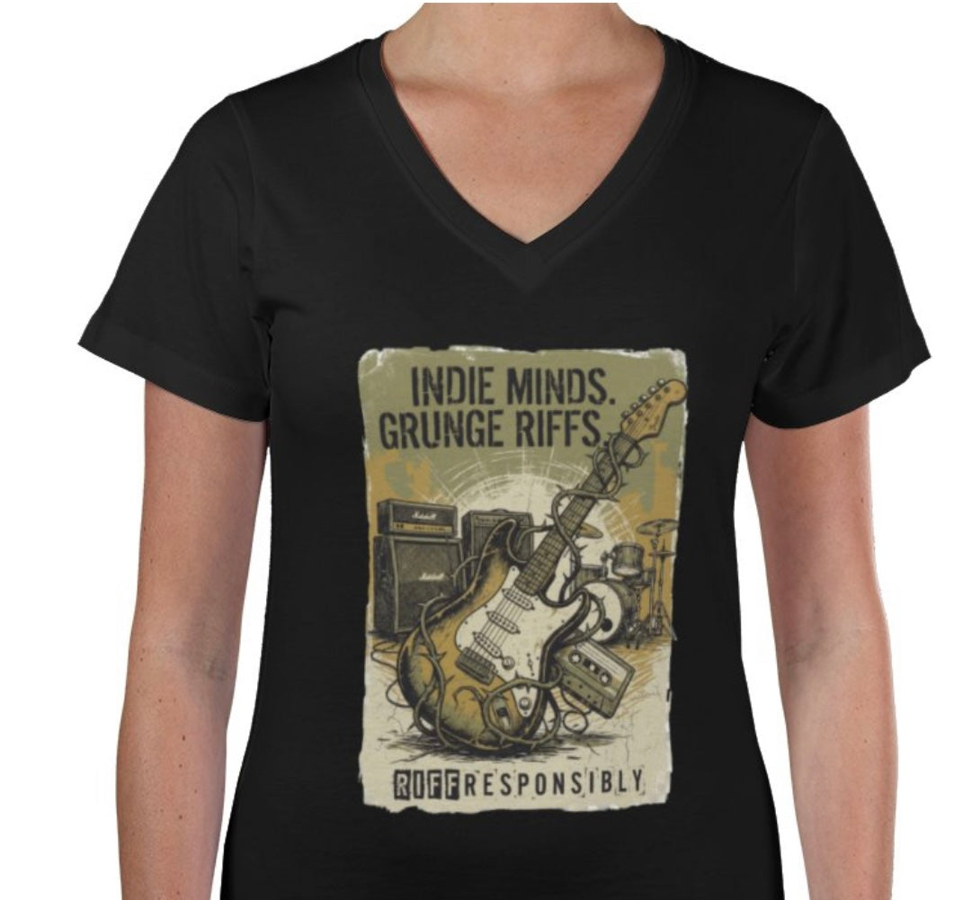 Riff Responsibly | Indie Minds Grunge Riffs Women V-Neck T-Shirt
