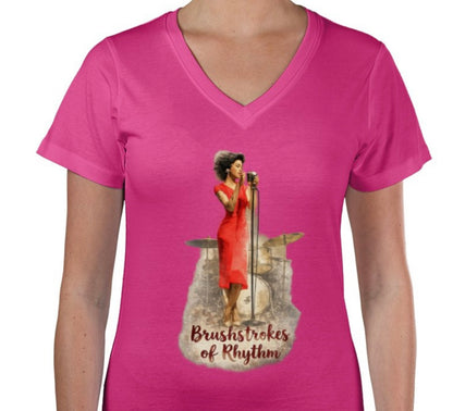Riff Responsibly | Brushstrokes Of Rhythm V Neck T-Shirt Women