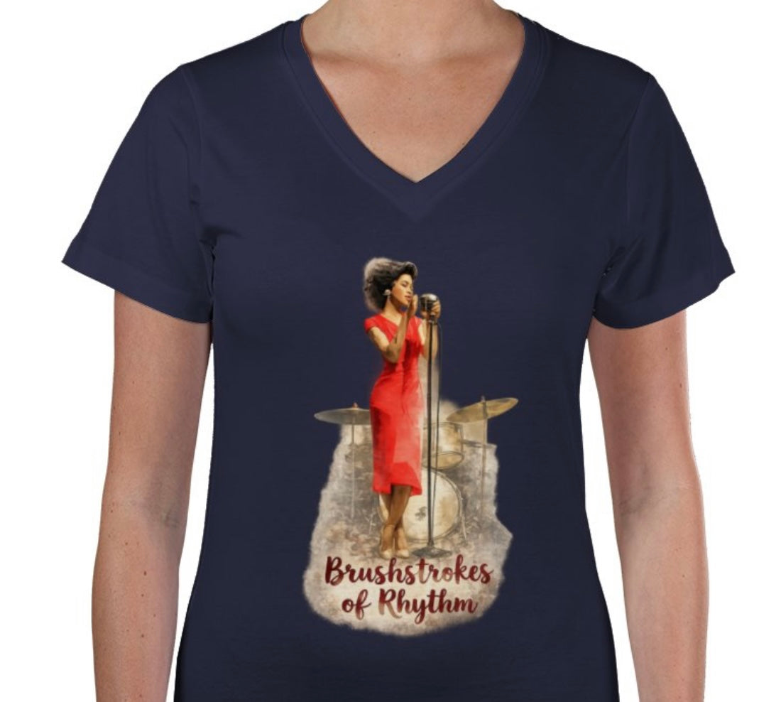Riff Responsibly | Brushstrokes Of Rhythm V Neck T-Shirt Women