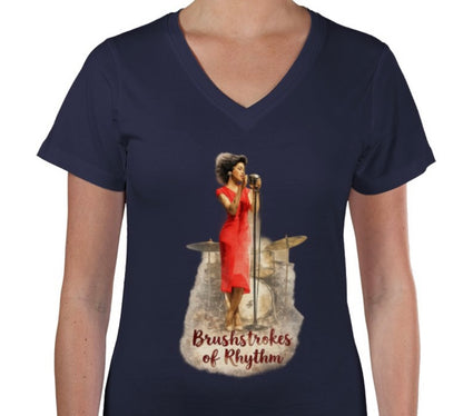 Riff Responsibly | Brushstrokes Of Rhythm V Neck T-Shirt Women