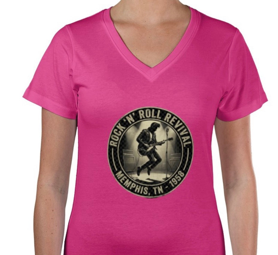 Riff Responsibly | Rock 'N' Roll Revival Women V Neck T-Shirt