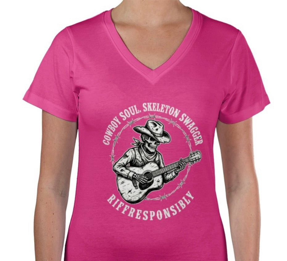 Riff Responsibly | Cowboy Swag V Neck T-Shirt Women