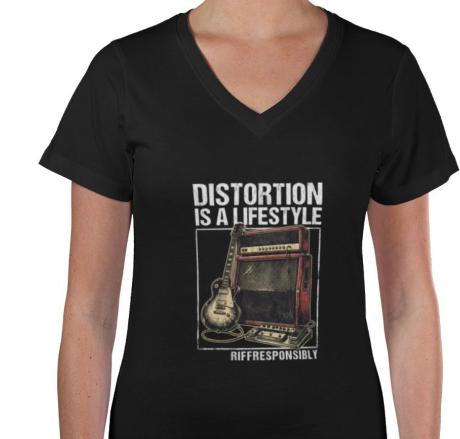 Riff Responsibly | Distortion Is A Lifestyle V Neck T-Shirt Women