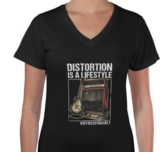 Riff Responsibly | Distortion Is A Lifestyle V Neck T-Shirt Women
