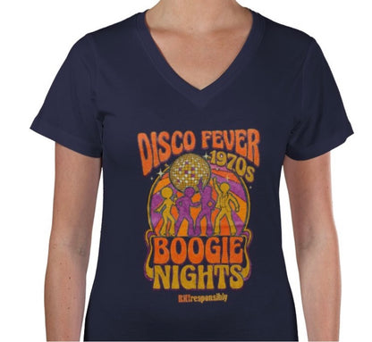 Riff Responsibly | Disco Fever Boogie Nights Women V Neck T-Shirt