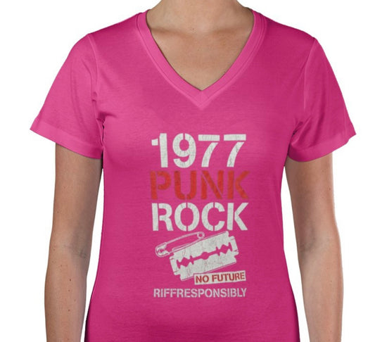 Riff Responsibly | 1977 Punk Rock Women V Neck T-Shirt
