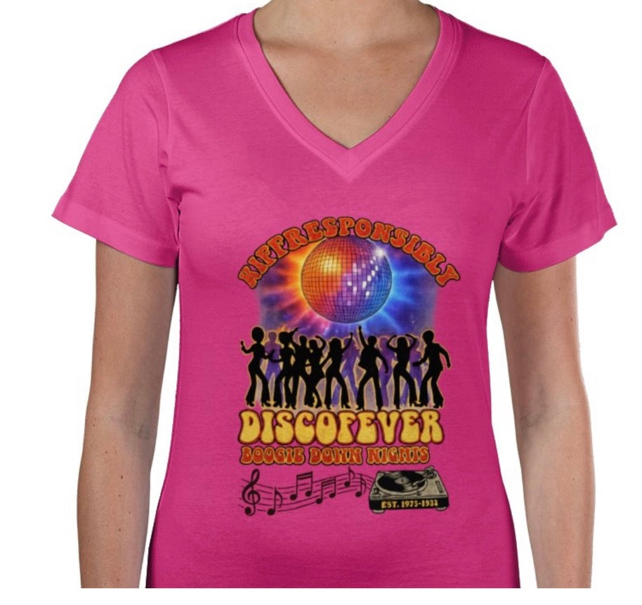 Riff Responsibly | Boogie Down Nights Women V Neck T-Shirt