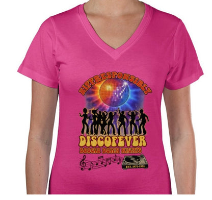 Riff Responsibly | Boogie Down Nights Women V Neck T-Shirt